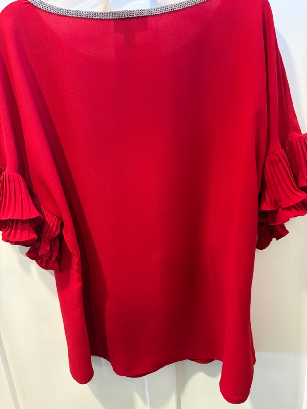 MSK Red Ruffle Sleeve Blouse with Beaded Neckline - Picture 3 of 3